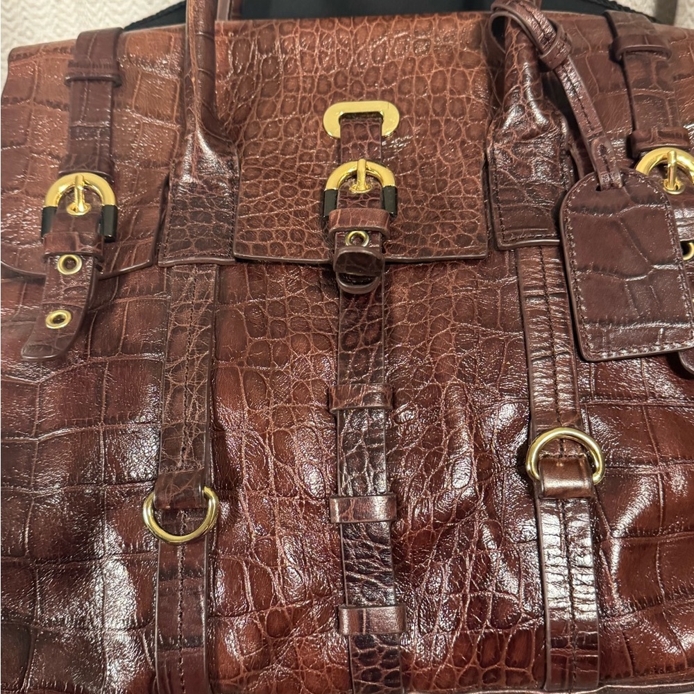 Badgley Mischka Brown Croc-Embossed Shoulder Bag